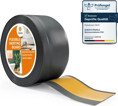 Obrázek produktu pro QUEST Podlahové lišty PVC 100x25mm, 5m, Samolepicí lišty na podlahu, pro všechny typy povrchů, tmavě šedá
