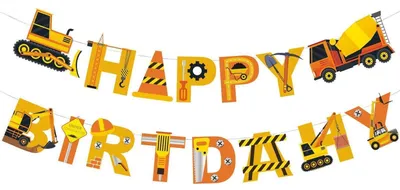 Productafbeelding van Bouwplaats, verjaardagsguirlande, graafmachine, vrachtwagen, bulldozer, decoratie, kinderfeestje