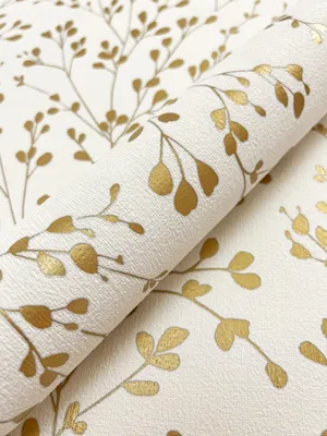 Produktbild von NEWROOM Tapete Weiß Vliestapete Zweige - Blumentapete Floral Gold  Blätter Leicht glänzend Floral Romantisch Vintage