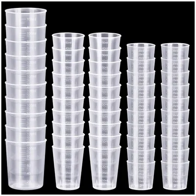 Zdjęcie produktu dla Miarki plastikowe, 30 ml, 50 ml, 100 ml, zestaw 50 sztuk