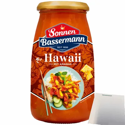 Produktbild von Sonnen Bassermann Sauce Hawaii mit Ananas (515g Glas) + usy Block