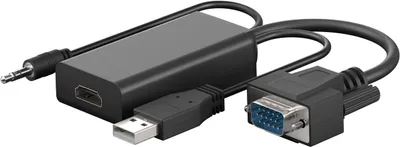 Image de Goobay 61259 Convertisseur standard VGA vers HDMI™ avec jack 3,5 mm audio, noir - VGA mâle (15 broches) + jack 3,5 mm mâle (3 broches, stéréo) > HDMI™ femelle (type A)