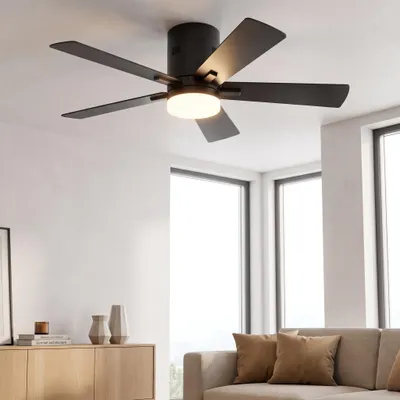 Obrázek produktu pro Stropní ventilátor INONEFT 32W s osvětlením a dálkovým ovládáním, LED stropní svítidlo o průměru 107 cm, 6 rychlostí, 3 teploty barev, tichý DC motor, černá barva