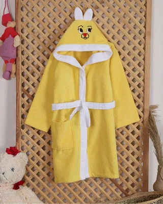 Produktbild von Sns Kinderbademantel mit Kapuze Hasen-Design Gelb Weiß 146/152