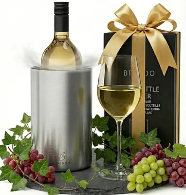 Produktbild von Brendo Weinkühler Edelstahl Flaschenkühler Sektkühler Champagner doppelwandig isoliert | Weinflaschenkühler Getränkekühler Weißwein | Geschenk-Set Männer Frauen Weinzubehör Geschenkidee - Silber – Sil