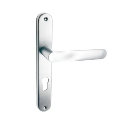Produktbild von Domino Türgriff OVAL M6 72 PZ Drückergarnitur für Zimmertür, Bürotür, Kellertür, Innentür, L-Form, Aluminium glänzendes Chrom