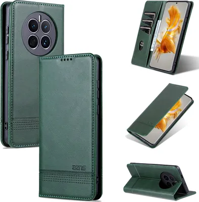 Produktbild von Huawei Mate 50 Leder Hülle, Klapphüllen Brieftasche Magnetverschluss Ständer Schutzhülle für Huawei Mate 50 Grün