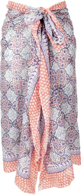 Produktbild von Leichter Pareo Schal, Sarong, Handbedrucktes Baumwolltuch - Blau Kombination 12, Uni, Baumwolle, 190*120 cm, Sarongs & Tücher