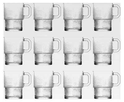 Produktbild von 12x Klar 270ml Helen Stapelbare Kaffeetassen aus Glas - Latté, Tee, heiße Schokolade, Cappuccino, Espresso Becher Set mit Griff