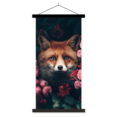 Produktbild von MuchoWow® Textilposter Fuchs - Blumen - Tiere 60x120 cm mit schwarzem Rahmen - Magnete