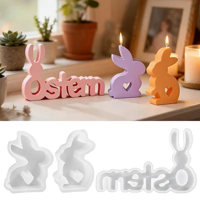 Produktbild von 3 Silikonformen, Hase mit Herz, 3D-Gussformen für Gips, Kerzen, Ostergeschenke