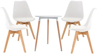 Produktbild von CLP Sitzgruppe Lamalie I Set aus 4x Stuhl Linares und 1x Tisch Amalie I runde Tischplatte Ø 60 cm I Moderne Essgruppe weiß