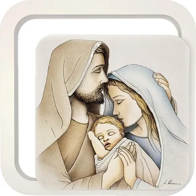 Image de Peinture de la Sainte Famille sur bois | Taille : 11x11 cm | Numéro d'article : ES062060