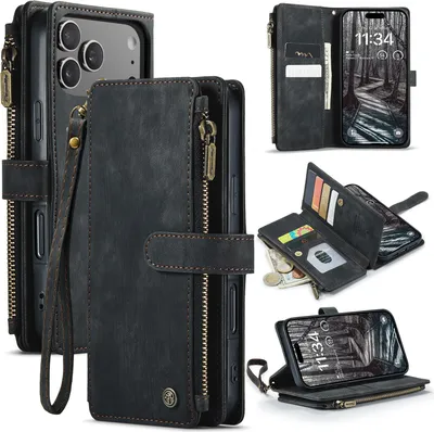 Produktbild von iPhone 17 Pro Hülle - CaseMe C30 Klapphülle mit Brieftasche - Schwarz