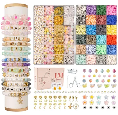 Image de Omgoods - Perles en plastique 8500 pièces - Kit pour la création de bracelets avec 24 couleurs