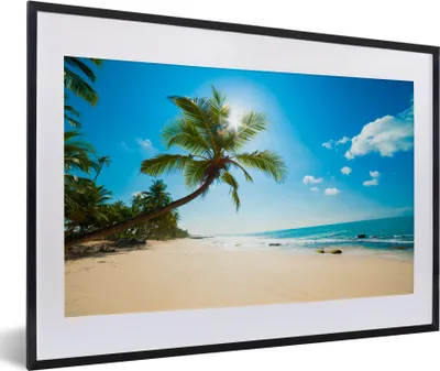 Produktbild von MuchoWow® MuchoWow® Gerahmtes Poster Strand - Meer - Sonne - Palme 60x40 cm - Poster mit zchwarzem Bilderrahmen - Schlafzimmer - Plakat in Rahmen - Drucken