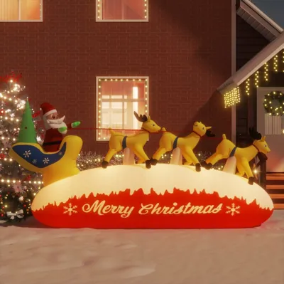 Produktbild von "2026 Promotion" Aufblasbarer Weihnachtsmann mit Rentieren LED 145 cm - Weihnachtsgirlanden CC20707