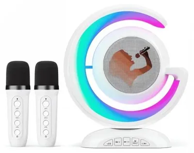 Immagine prodotto di GGV 4294 Altoparlante Bluetooth per karaoke 5 W, 2 microfoni wireless bianchi