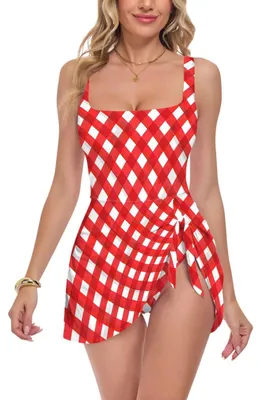 Productafbeelding van Rood Witte Geruite One-Piece Badmode met Hoge Taille