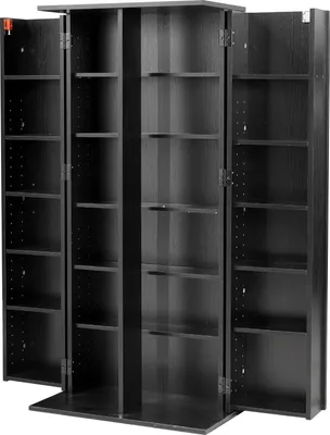 Obrázek produktu pro SucceBuy DVD skříň s 24 přihrádkami, skříň na uložení médií, stojací skříň 610 x 368 x 1270 mm, prostorově úsporná police na CD, DVD, knihy a herní disky, vhodná do obývacího pokoje, kanceláře nebo studia, černá