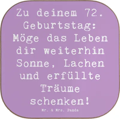 Produktbild von Mr. & Mrs. Panda Tassenuntersetzer Spruch 72. Geburtstag - Lavendeltraum - Geschenk, Freude, gläseruntersetzer, Tassen Untersetzer, Lebensfreude, liebevolle Geschenke
