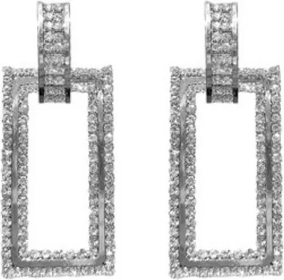 Produktbild von Damen-Ohrstecker mit Strass-Intarsien, hohl, rechteckig, Schmuck, Geschenk-Silber