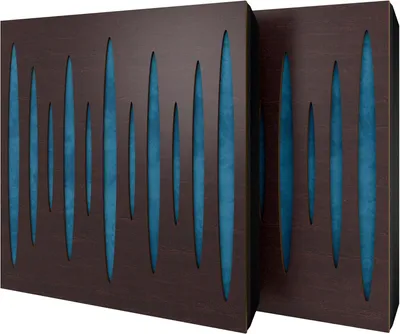 Productafbeelding van Set van 6 akoestische panelen PULSAR, fluweel, 50x50x5 cm, wengé/blauw – inclusief montageset