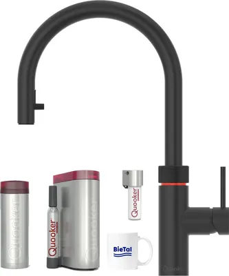 Produktbild von Quooker Wasserhahn Flex schwarz & PRO3 & sprudelndes Wasser CUBE mit CUBE Filter