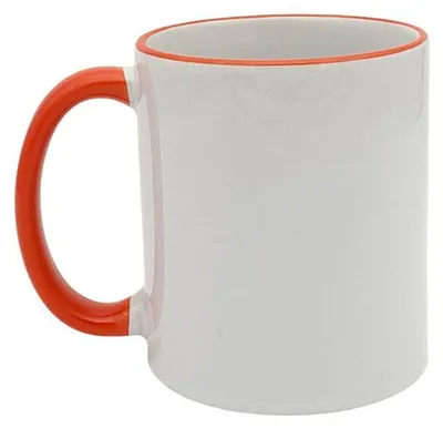 Produktbild von Plottermarie Sublimationsrohlinge Sublimations-Tassen für personalisierte Geschenkideen – Sublimationsrohlinge, Fotogeschenke, Personalisierung & DIY Keramiktasse mit farbigem Rand und Henkel, 11oz Orange 2er Set