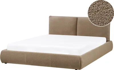 Produktbild von BELIANI Polsterbett Braun aus Bouclé mit Lattenrost 160 x 200 cm Gepolstertes Hohes Kopfteil Modern Ehebett Doppelbett für Schlafzimmer