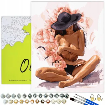 Immagine prodotto di Oh Art! Pittura con i numeri per adulti 40x50 cm Erotismo ed eleganza - Set fai da te: Tela con telaio in legno, colori acrilici, 3 pennelli - Ragazze e Peonie
