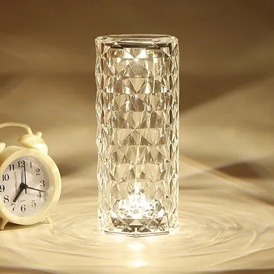 Obrázek produktu pro (Rose) Stolní lampa Crystal Diamond, 16 barev USB nabíjecí dotyková lampa na noční stolek s dálkovým ovládáním, LED stolní světla s akrylovými paprsky