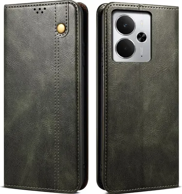 Produktbild von Hülle für Realme 14 Leder Brieftasche Schutzhülle mit Standfunktion Grün