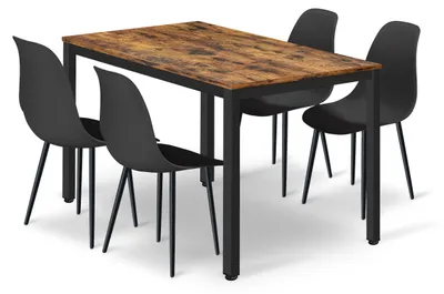 Image de Ensemble Repas - Leobert - Tessa - Brun Rustique/Noir - 120 X 60 Cm - 5 Pièces