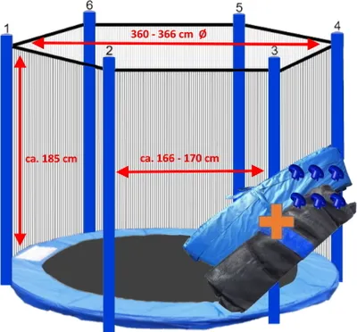 Produktbild von walexo Trampolin Randabdeckung + Sicherheitsnetz für 6 Stangensystem ( 366 cm Ø, Blau/Blau )