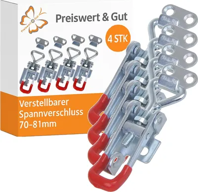 Produktbild von 4x Hebelverschluss verzinktem Stahl Anhänger Exzenterverschluss Abschließbar Verstellbarer Spannverschluss klein 70-81mm