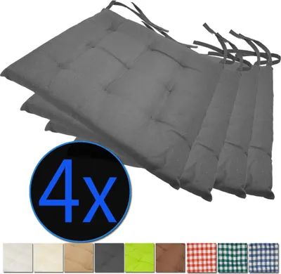 Produktbild von Stuhlkissen Nizza 38x38 cm 4er Pack Sitzkissen mit Steppung, Farbe:Grau