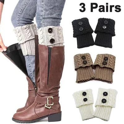 Produktbild von 3 Paar kurze Damen-Stiefelsocken, gehäkelte Stulpen, Beinstulpen