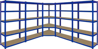 Zdjęcie produktu dla Monster Racking T-Rax – regał narożny 90 cm oraz 4 regały garażowe T-Rax 90 cm; regał stalowy, regał warsztatowy, regał piwniczny, regał przemysłowy, regał magazynowy, regał towarowy – w 100% bez śrub