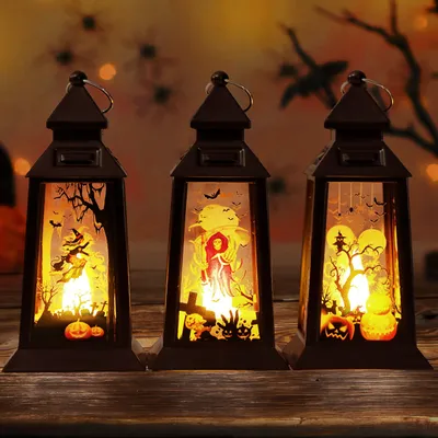 Halloween Deko Laternen, 3 Stück, LED, Schwarz, Kunststoff