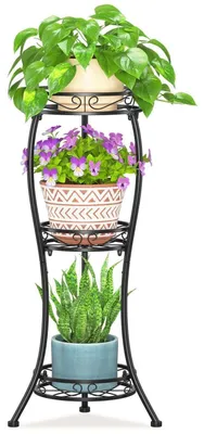 Immagine prodotto di Supporto per piante, scaffale per piante, struttura metallica nera con 3 ripiani, altezza 86 cm