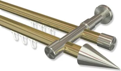Produktbild von Interdeco Innenlaufstange, Gardinenstange mit Innenlauf Messing-Optik / Edelstahl-Optik Modell Prestige Savio, 20 mm Ø 2-läufig, 400 cm (geteilt)
