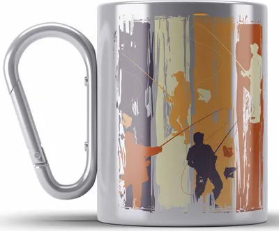 Produktbild von Trendation - Angler Edelstahl Tasse Karabiner Geschenk Männer Grafik Lustig für Fischer Geschenkidee Angeln Becher (Silber)