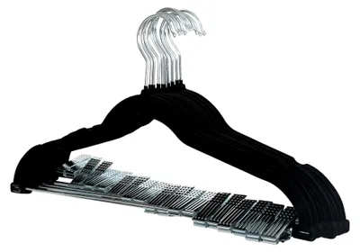 Produktbild von 10er Set Kleiderbügel Hosenbügel mit Clips und Samt-Bezug Schwarz