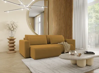 Produktbild von Ecksofa Sofa mit Schlaffunktion CHAIRA Stoff Curio Senfgelb Ottomane Links