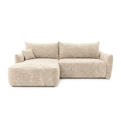 Produktbild von Ecksofa MELIO, Sofa L-Form mit Schlaffunktion, Eckcouch mit Bettkasten und Stauraum, für Wohnzimmer und Gästezimmer, Chenille, Links Beige