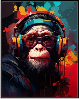 Produktbild von Wallario Wandbild Chimp - Musik, Größe: 40,30 x 50,30 cm, Poster mit schwarzem Aluminiumrahmen