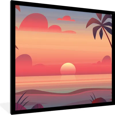 Produktbild von MuchoWow® MuchoWow® Gerahmtes Poster Sonne - Meer - Strand - Palme 40x40 cm - Poster mit zchwarzem Bilderrahmen - Mit Rahmen - Wanddekoration Schlafzimmer