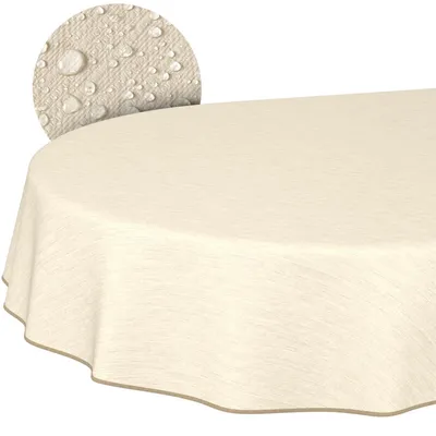 Produktbild von Tischdecke Wachstuch 220x140cm oval Creme Leinen-Optik abwaschbar
