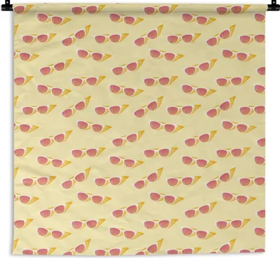 Produktbild von MuchoWow® Wandteppich Wandbehang Sommer - Gemustert - Sonnenbrille - Gelb 150x150 cm Tapisserie Dekoration Wandtuch - Wohnaccessoires - Modernes